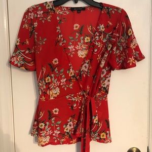 Shinestar | L | Red Floral Wrap Top